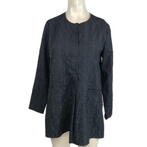 NICHE NILGUN DERMAN BLACK LONG SLEEVE V-NECK TEXTURED TOP W/POCKETS SMALL